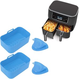 Juego de 2 ollas de silicona para freidora y clip de mano, olla de silicona rectangular resistente al calor, forros de silicona para freidora de Juego de 2 ollas de silicona para freidora y clip de mano, olla de silicona rectangular resistente al calor, forros de silicona para freidora de