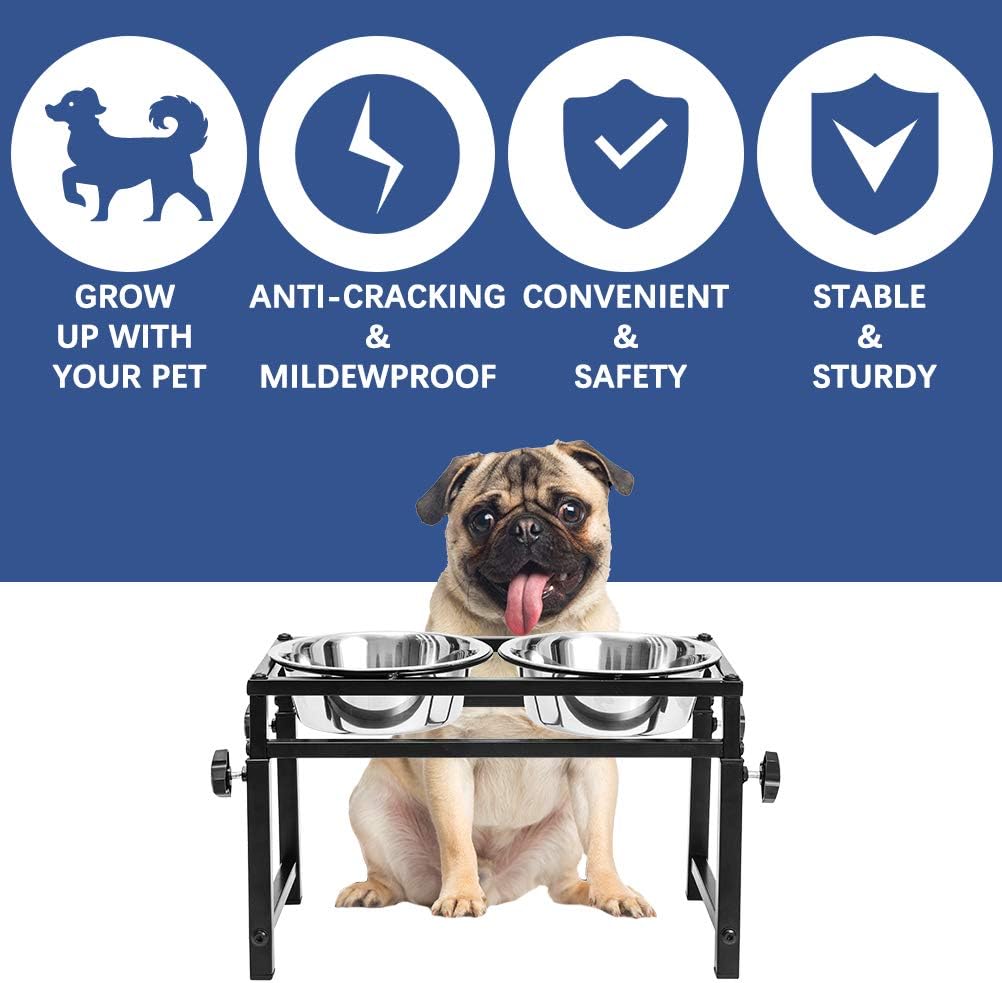 SCENEREAL Cuencos elevados ajustables para mascotas con 2 cuencos para perros, comedero elevado de acero inoxidable para mascotas, estación de