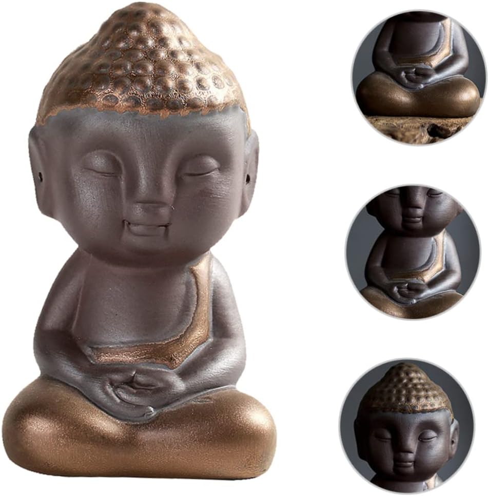 Garneck 2pcs Tea pet Tea Play Ornament Ceramic Buddha Statue Purple Ceramic Craft Decor Buddah Decoration Buddha Head Figurine Praying Buddha