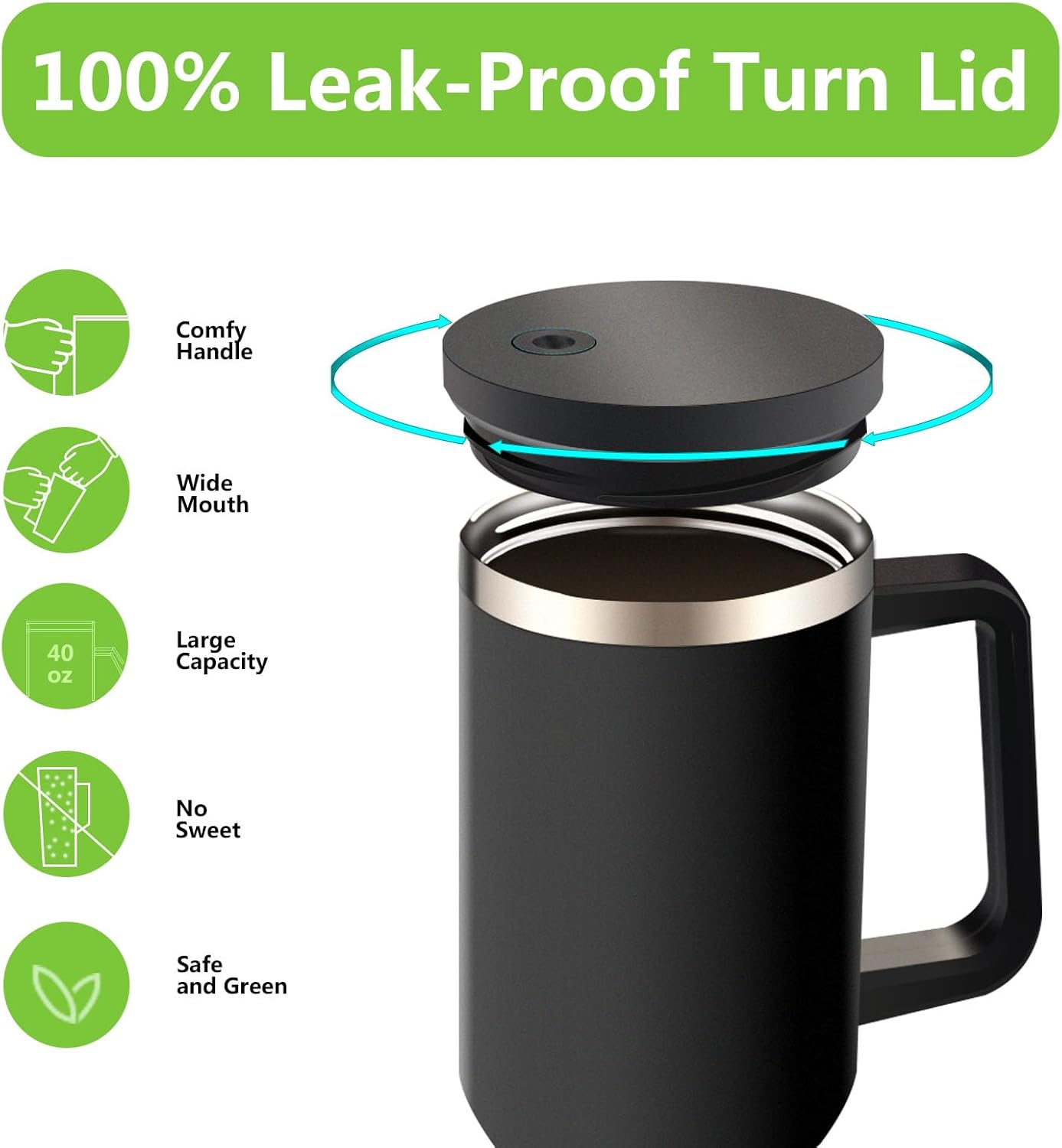 mininoo Vaso de 30 onzas con asa y pajilla, taza aislada con asa a prueba de fugas, botella de agua de acero inoxidable, taza de viaje, apto para