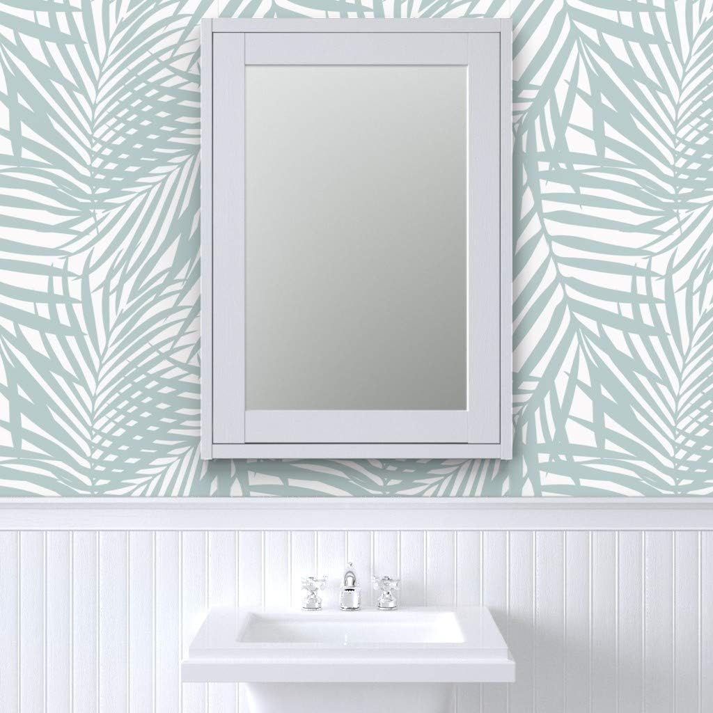 Spoonflower Papel tapiz extraíble de 9 x 2 pies  Papel tapiz de palmera azul pastel Fronds Tropical Beach Costera Isla Hojas Personalizadas