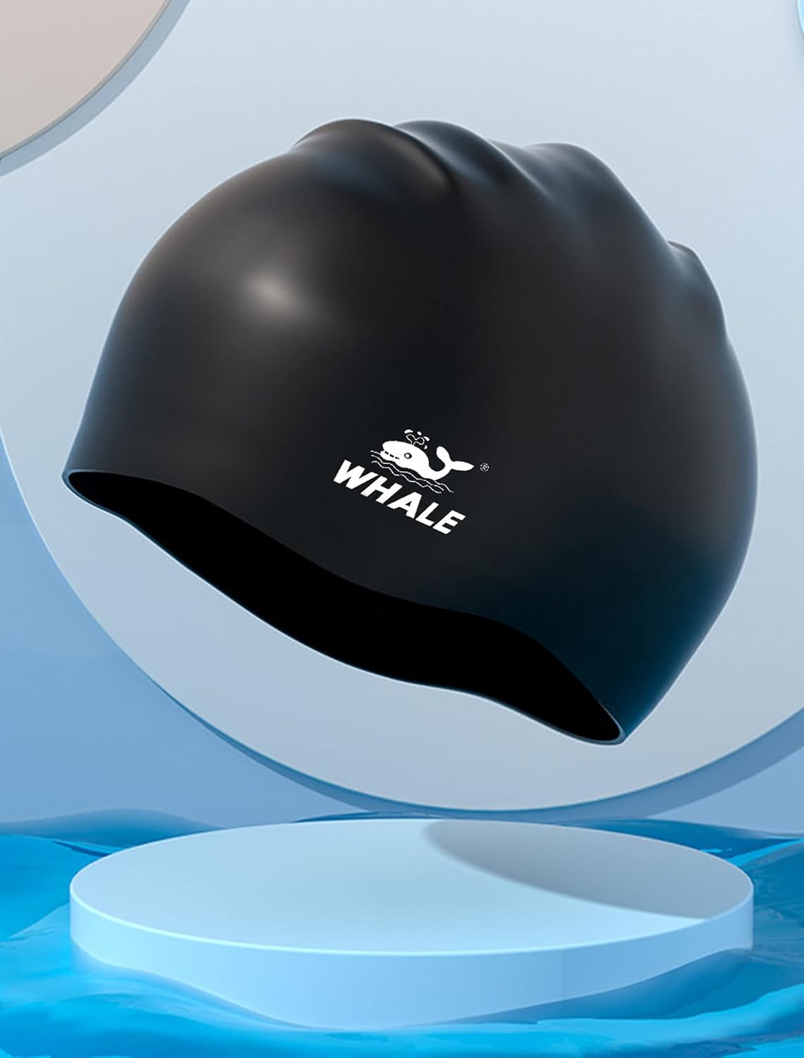 WHALE Extra Large Swim Cap for Women Men, Durable Silicone Swimming Hat with Ear Protection, Unisex Adults Bath Swimming Caps for Long Thick Curly