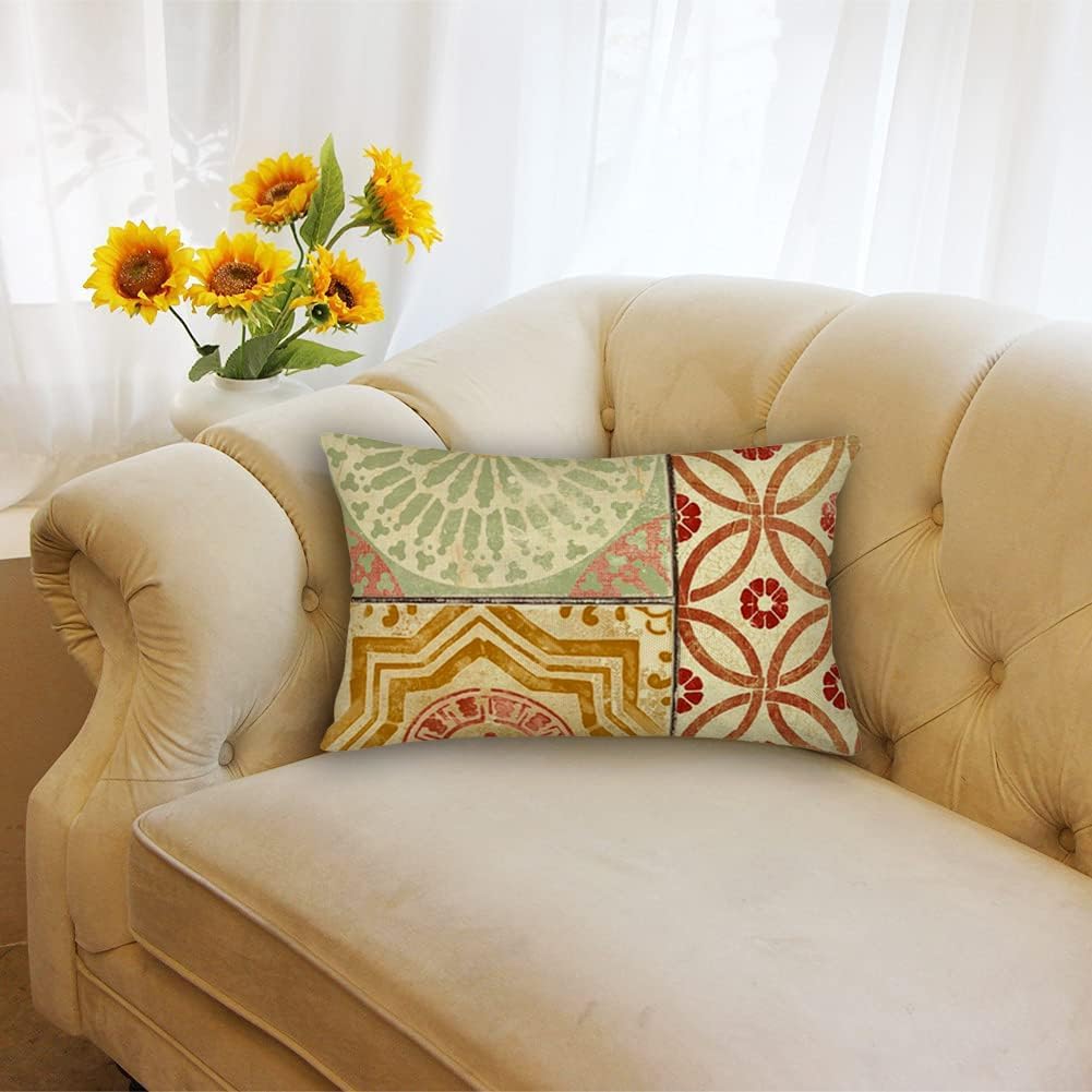 Aremetop Fundas de almohada marroquíes con diseño de mandala, bohemio, floral, decoración del hogar, 12 x 20 pulgadas, funda de almohada oblonga con