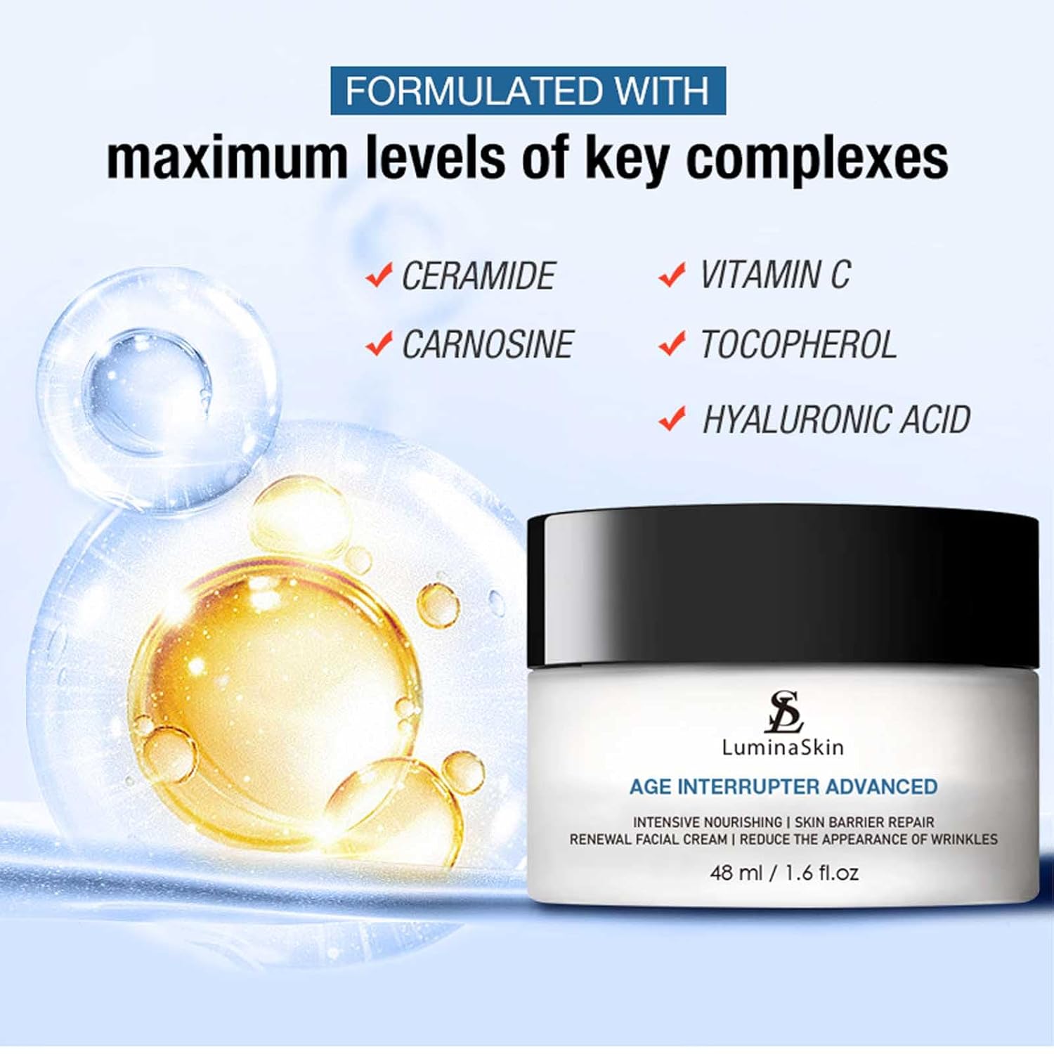 Age Interrupter Advanced Cream Hidratante nutritivo intensivo para la piel – Reparación de barrera cutánea – Crema facial renovadora, reduce la
