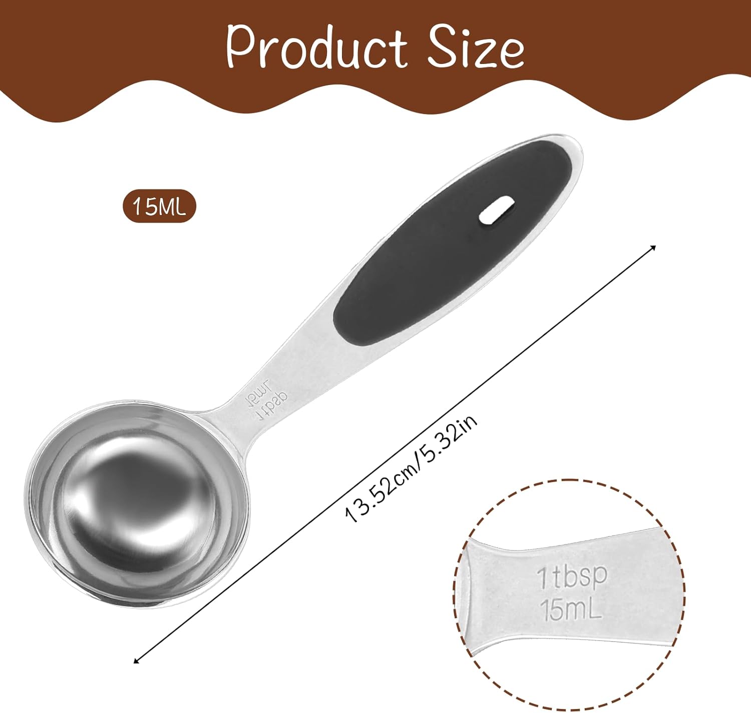 1 cucharada (3 cucharaditas  0.5 fl oz  15 cc  0.5 onzas) cuchara medidora de mango largo, cuchara de mesa de acero inoxidable cuchara de café con
