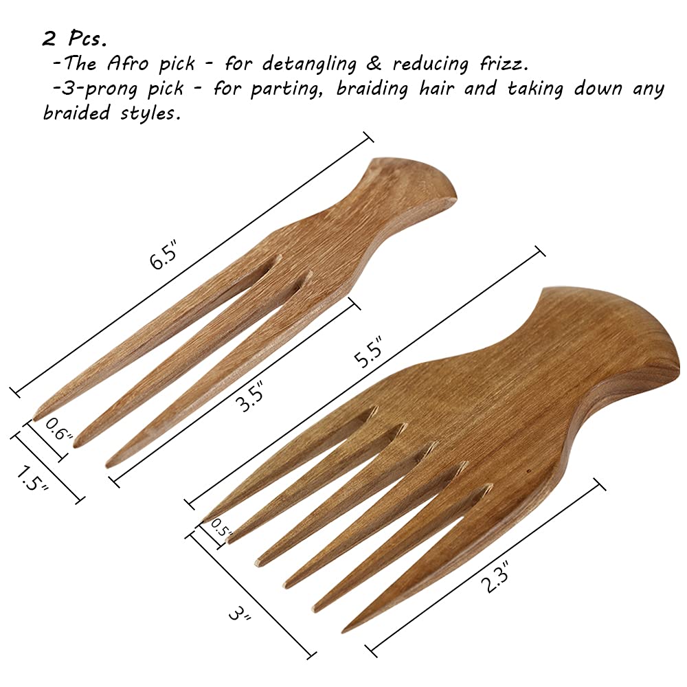 Pick for hair Afro comb Peine de separación Peine de pelo de madera 2 Pcs Anti Breakage 4 C Herramienta de separación de pelo y cabello Dientes