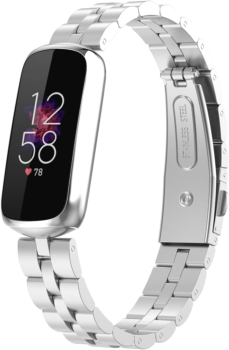 FitTurn Correas compatibles con Fitbit Luxe Metal acero inoxidable correa de reloj de repuesto clásica duradera de enlace sólido accesorio hebilla