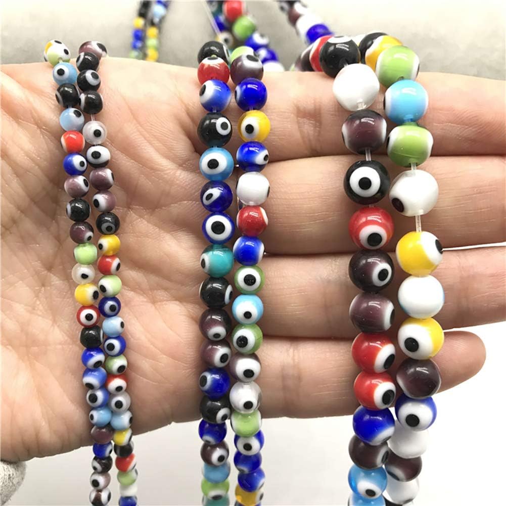 113 cuentas coloridas de ojo malvado de 0.236 y 0.315 pulgadas, cuentas de cristal espaciadoras turcas para pulseras, collares, joyería