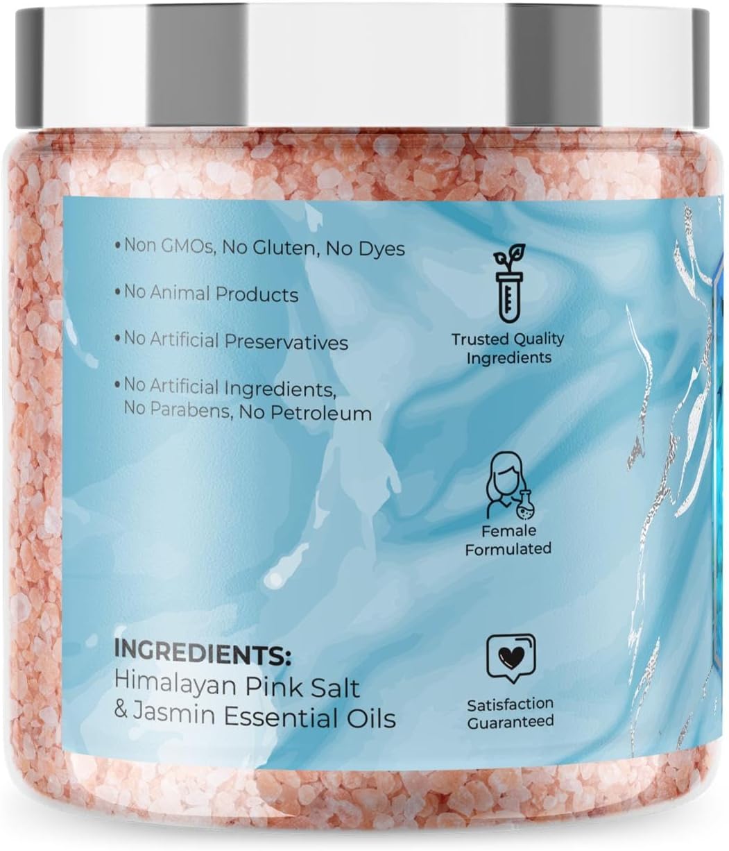 Fasl Sal de baño rosa del Himalaya con aceite esencial de jazmín orgánico, 12 onzas