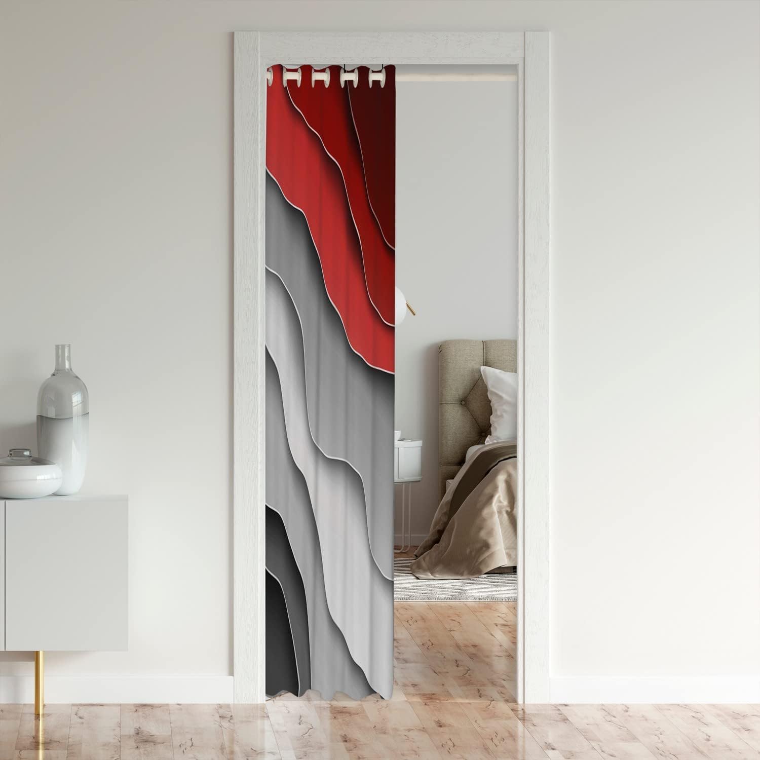 Cortina de puerta con diseño de mármol rojo y gris, moderna cortina estética de mármol para puerta, cortina opaca con bloqueo de calor retro,