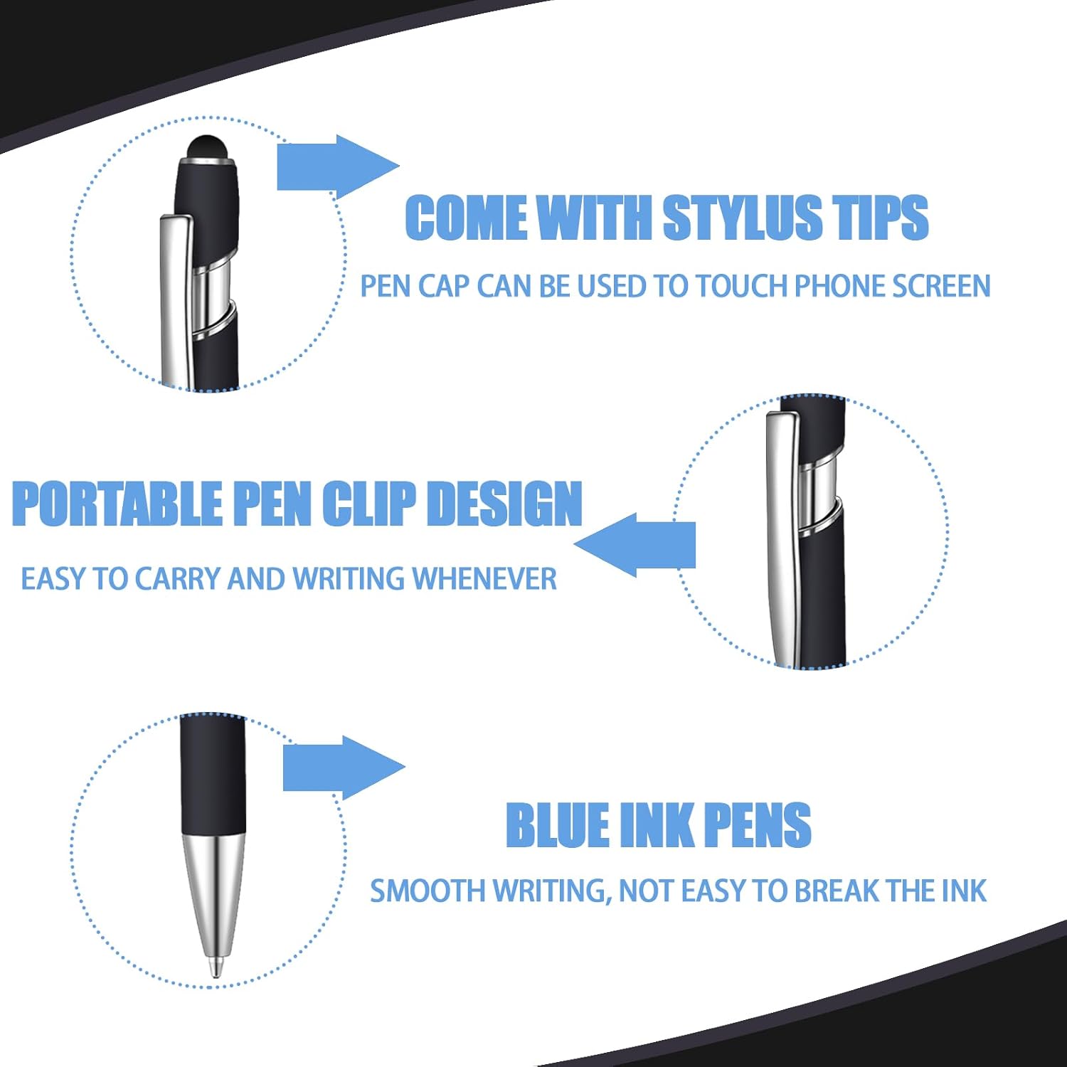 Lragvtbk 6 bolígrafos de tinta azul con punta de lápiz digital 2 en 1, bolígrafos de metal, para pantallas táctiles, colegio, oficina, compañeros de