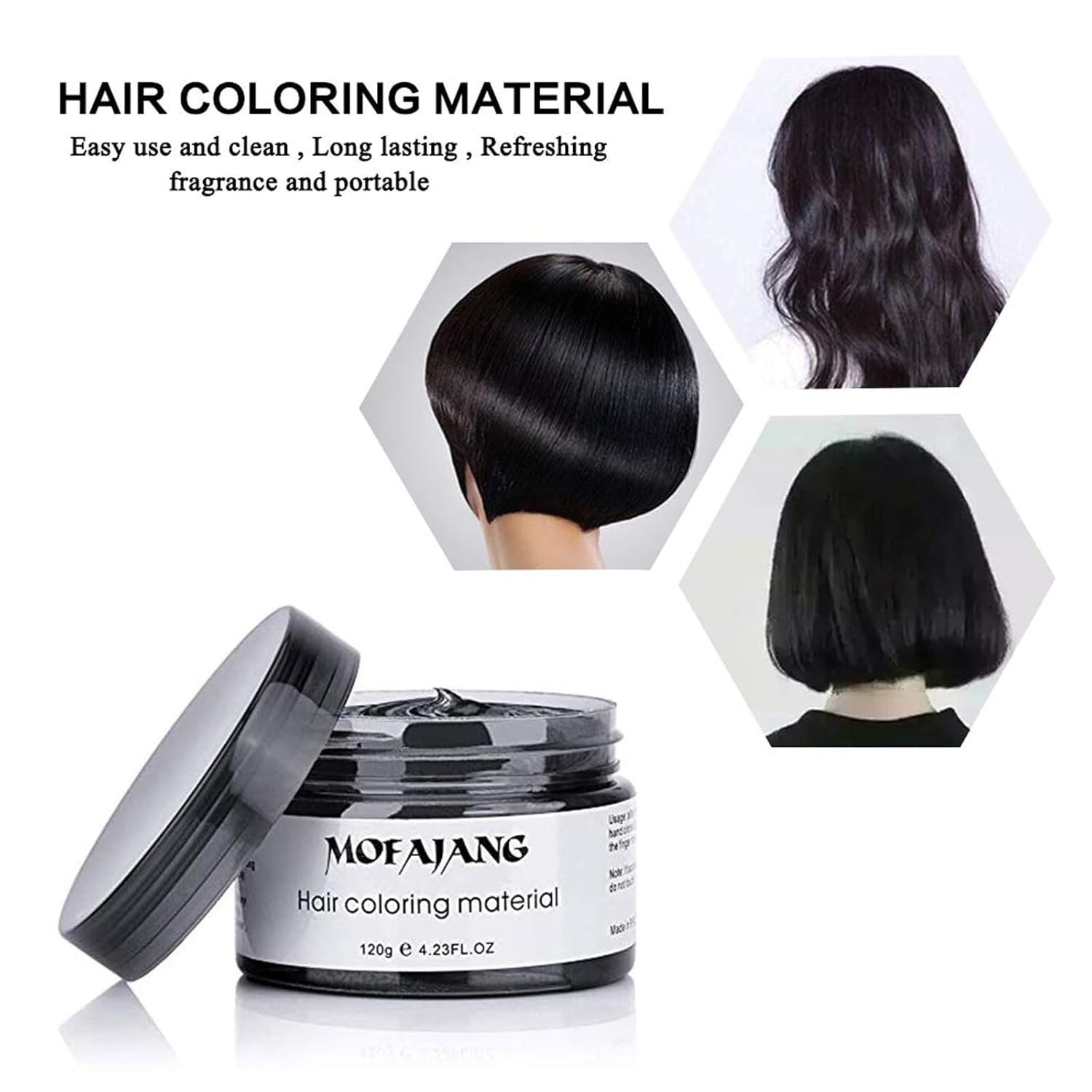 Asocrew Color de cera temporal negra para el cabello, cera de color negro en aerosol, tinte de cera para el cabello, arcilla para peinar el cabello,