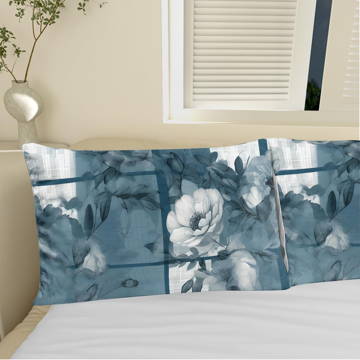 Juego de funda de edredón floral tamaño matrimonial, microfibra suave, ligera, azul lago, Cymbidium Sinense botánico, juegos de ropa de cama con
