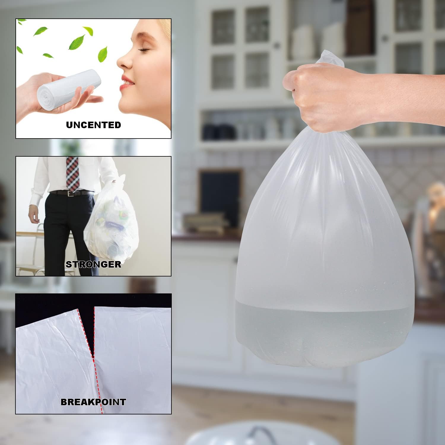 Bolsas de basura pequeñas de 1.2 galones, mini bolsas de basura sin perfume, a prueba de fugas, 80 unidades para baño, cocina, oficina, basurero, se