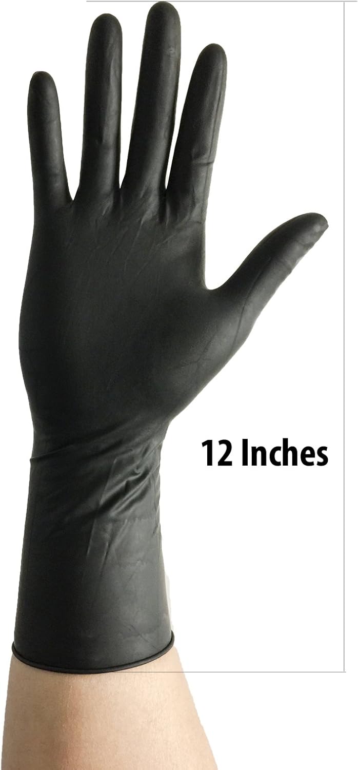 guantes negros descartables de látex, 12 pulgadas de longitud, grosor de 2164, sin polvo, 50 unidades