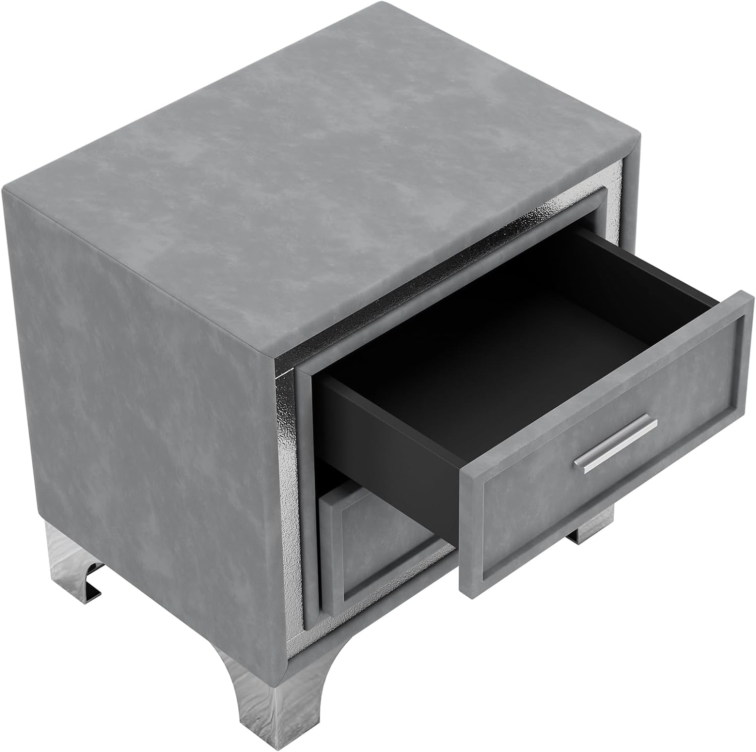 SOFTSEA Mesita de noche de terciopelo con 2 cajones, moderna mesita de noche tapizada con almacenamiento, mesa auxiliar con tira de purpurina