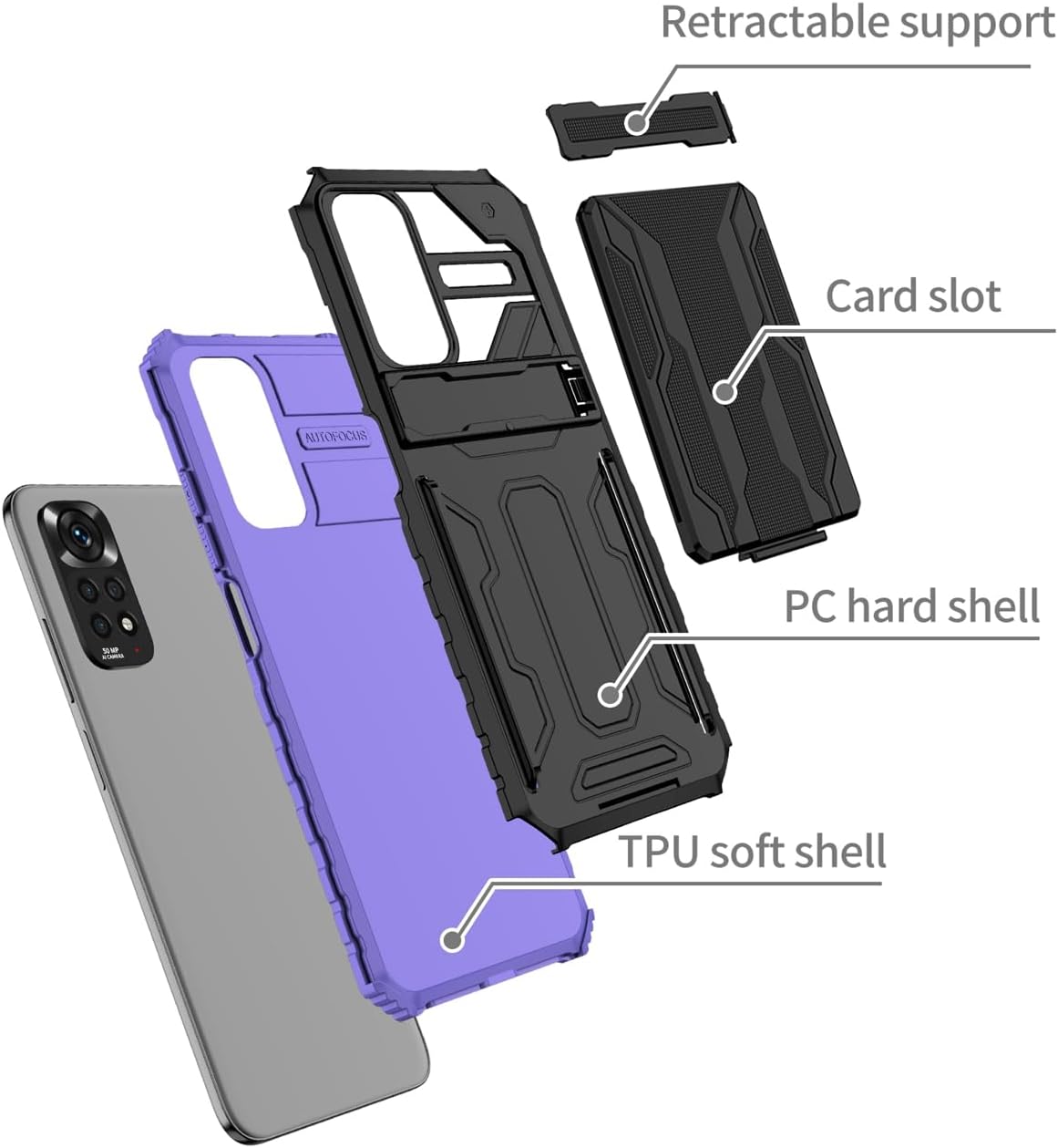 Funda de teléfono para Redmi Note 11Redmi Note 11S 2201117TY Funda con protector de pantalla, cartera desmontable para tarjeta de crédito con