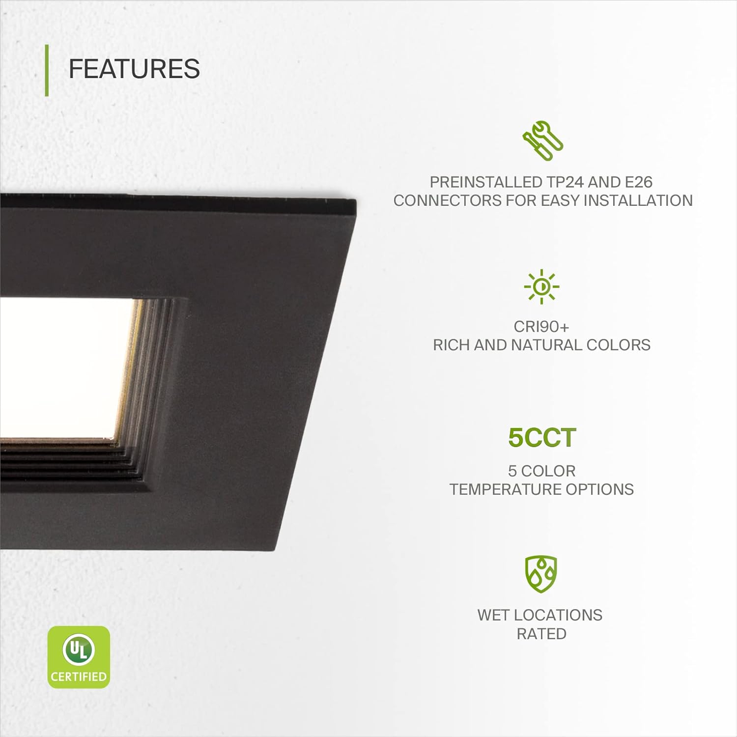 ASD Bronze 6 inch LED Recessed Lighting Square Retrofit Kit 5CCT Selectable 27003000350040005000K Adjustable 12W 1050Lm Wet Rated Dimmable LED