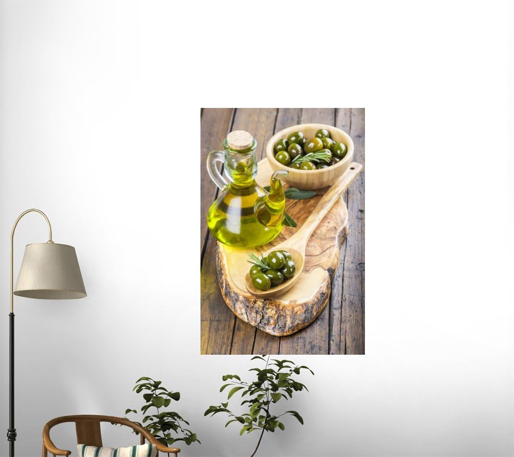 wallmonkeys Aceitera de vidrio con aceite de oliva y tazón con aceitunas Peel and StickCalcomanías de pared wm60448(30en H x 20en W)