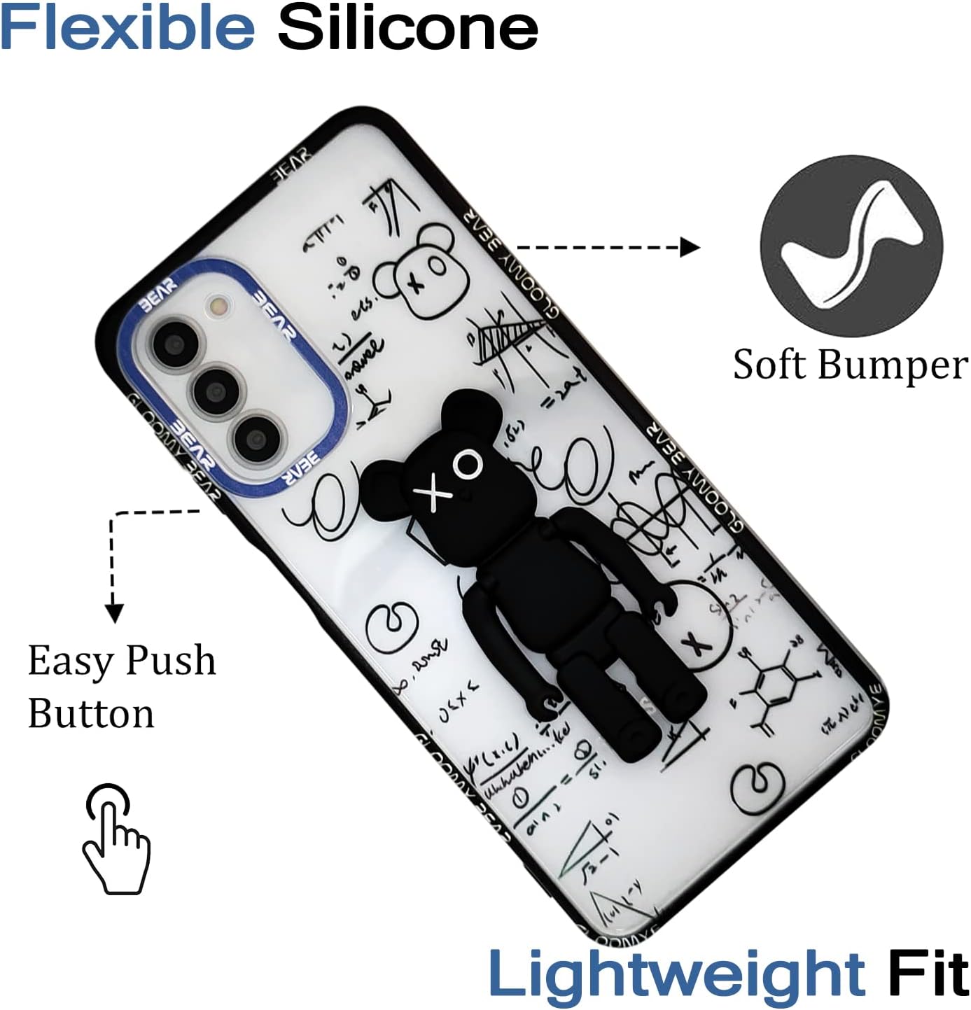 DOWINTIGER Funda compatible con Samsung Galaxy A03S A02S  Cool Designer 3D Bear con diseño de soporte para niños y hombres, moda urbana, suave,