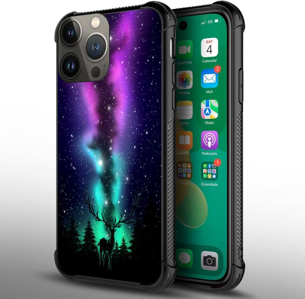 CARLOCA Funda compatible con iPhone 15, funda con diseño artístico de ciervo aurora boreal para iPhone 15, ultra protección, a prueba de golpes, de