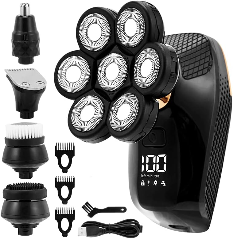 Afeitadoras eléctricas de cabeza para hombres calvos, 7 cabezas flotantes, maquinilla de afeitar multifunción 5 en 1, maquinilla de afeitar de