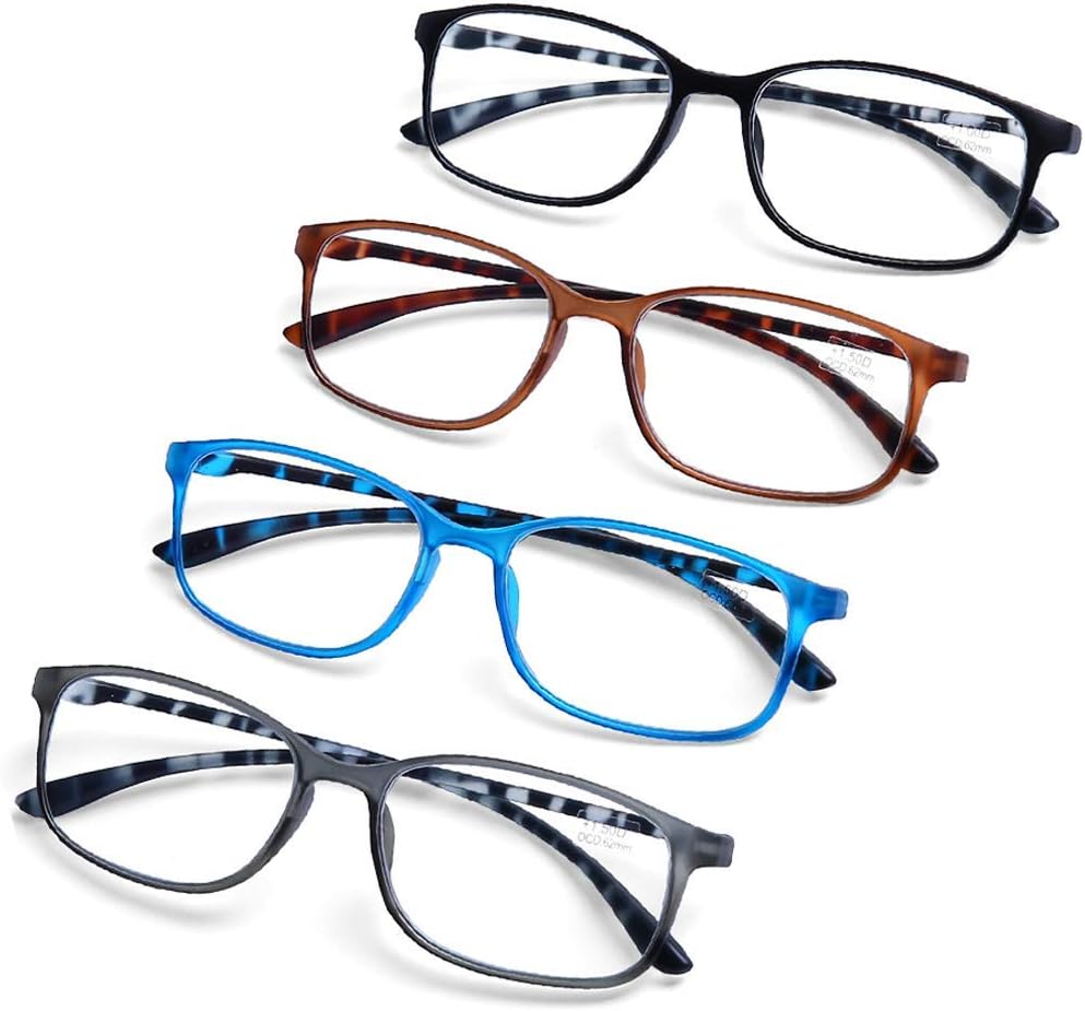 AQWANO. – 4 pares de lentes de lectura para computadora, para bloqueo de luz azul, ligeros, flexibles, TR90, lentes irrompibles para mujeres y