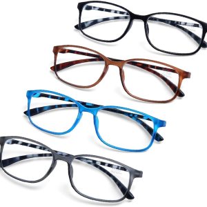 AQWANO. – 4 pares de lentes de lectura para computadora, para bloqueo de luz azul, ligeros, flexibles, TR90, lentes irrompibles para mujeres y AQWANO. – 4 pares de lentes de lectura para computadora, para bloqueo de luz azul, ligeros, flexibles, TR90, lentes irrompibles para mujeres y