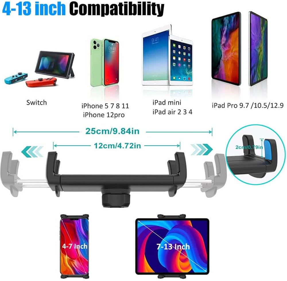 Soporte para teléfono para espejo retrovisor de automóvil, soporte para tableta para iPad y teléfono celular de 4 a 13 pulgadas, soporte retráctil