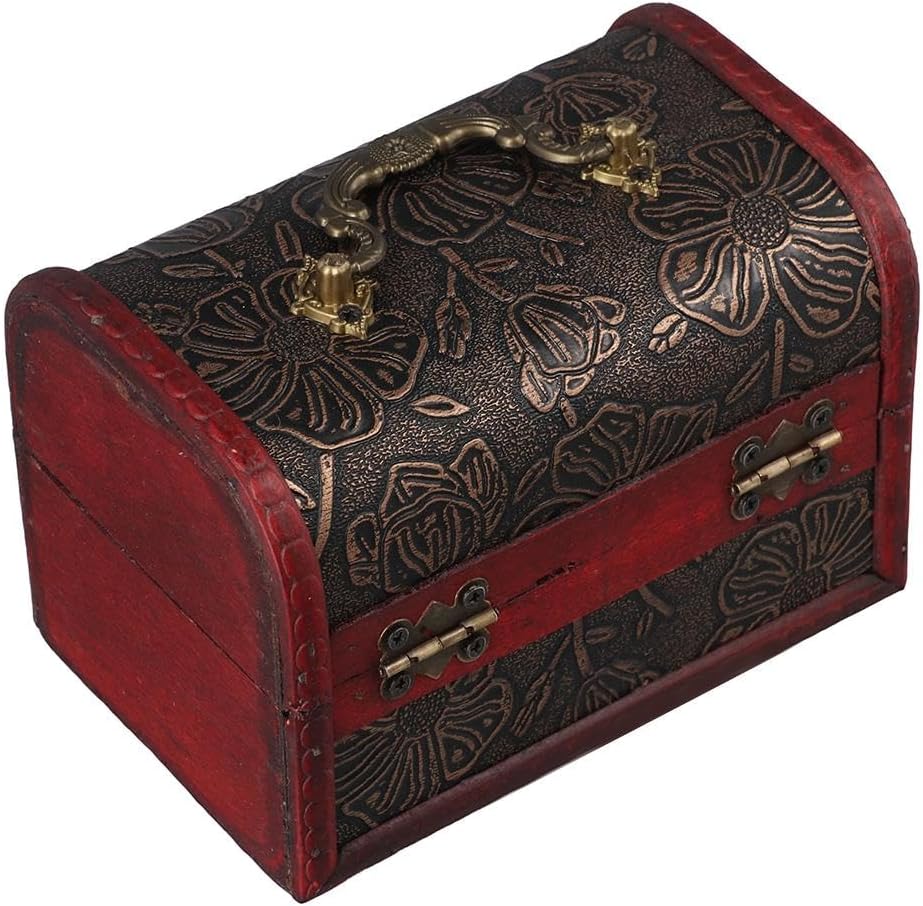 Pequeño cofre del tesoro con caja de seguridad Cosméticos Joyería Regalo Tesoro Caja de almacenamiento Artesanía de madera Adornos decorativos para
