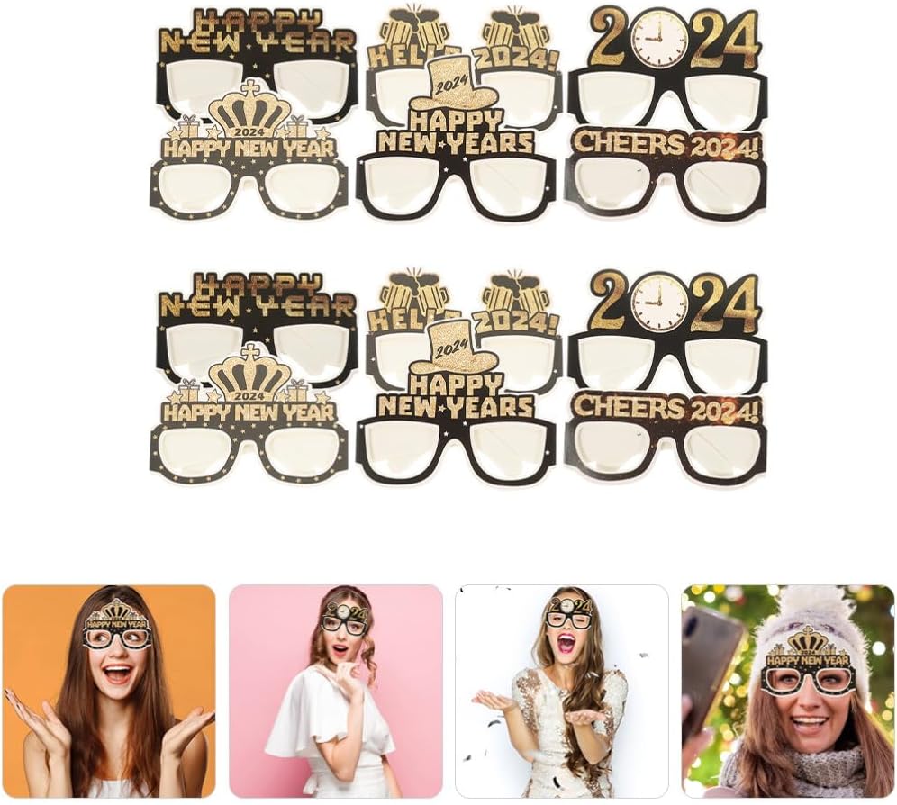 ABOOFAN 12 lentes de feliz año nuevo 2024 gafas de fiesta de Año Nuevo Hola 2024 gafas de sol regalos de fiesta accesorios para cabina de fotos 2024