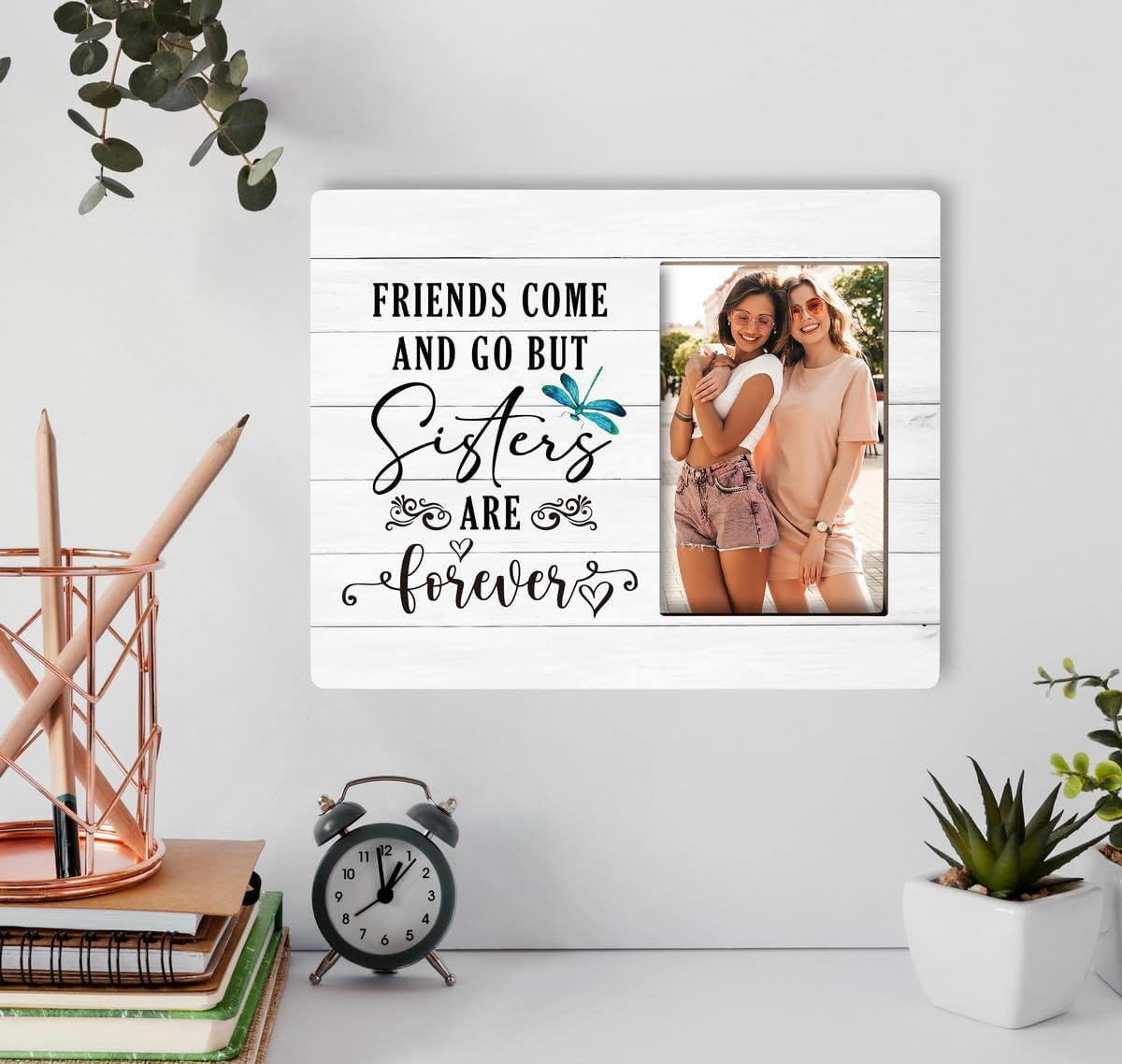 Regalo para hermana, letrero de madera con marco de imagen, marco de fotos de madera, decoración de arte, regalo de cumpleaños para hermana, regalo