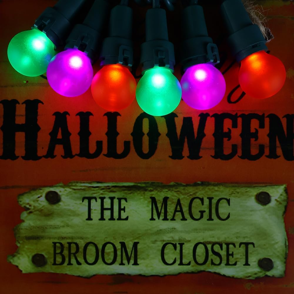 Guirnalda de luces de Halloween naranja, morado y verde, 50 luces LED, 13.5 pies, certificación UL, G15, luces multicolor para Halloween al aire