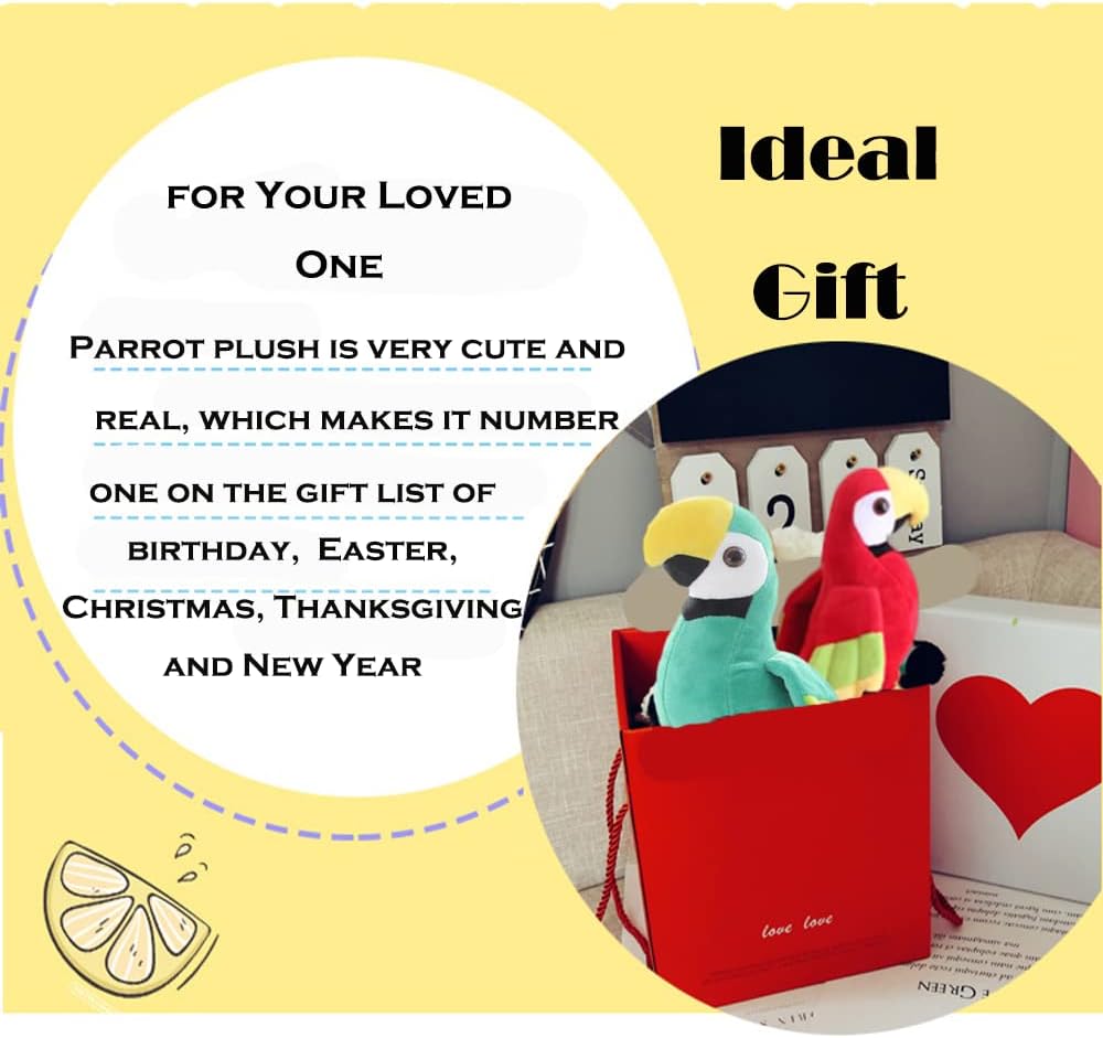 CHELEI2019 Peluche de loro de 9.8 pulgadas, suave pájaro de peluche, regalo para niños