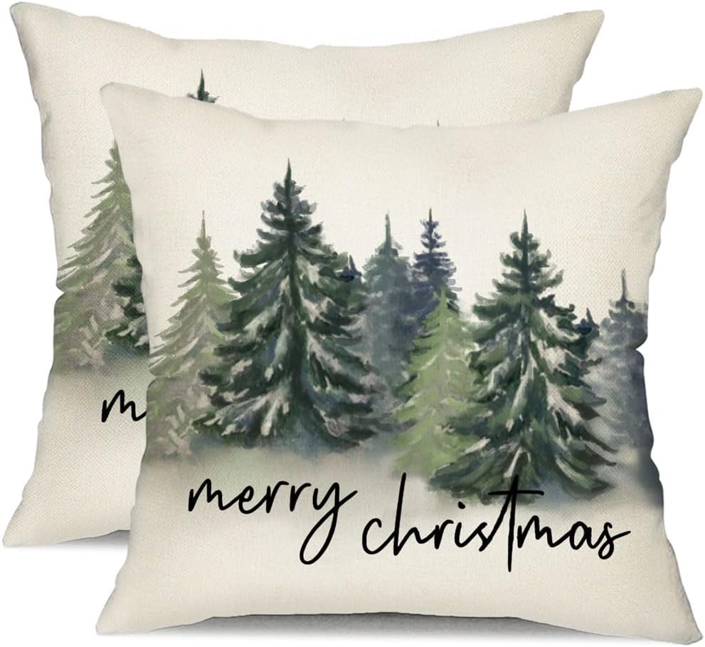 DFXSZ Juego de 2 fundas de almohada de Navidad de 18 x 18 pulgadas, color azul y verde, decoración de invierno con árbol de Navidad, decoración
