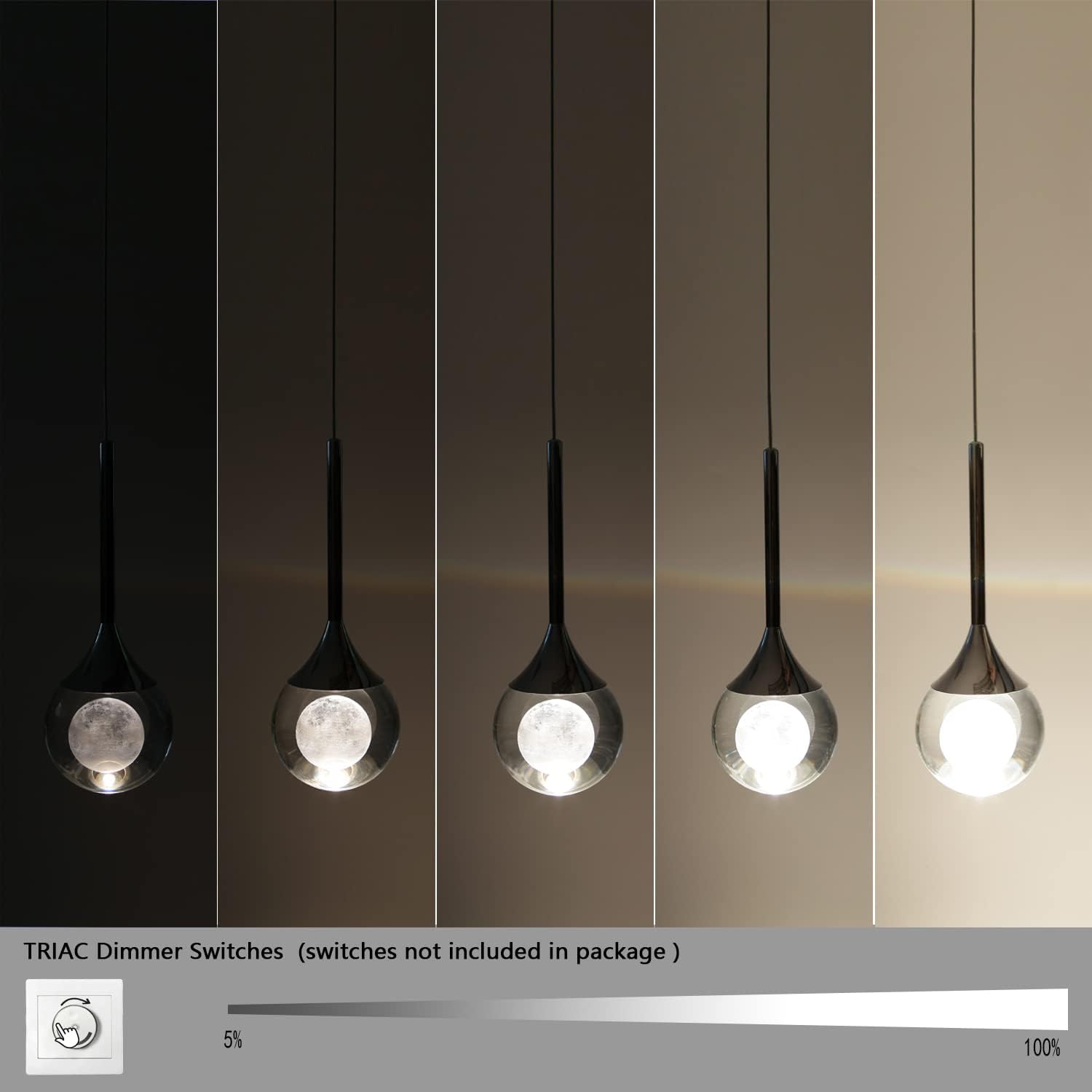 Lámpara colgante de cristal, moderna lámpara colgante de luna, 5 W, 1 luz, mini iluminación colgante para cocina, isla, dormitorio, sala de estar,