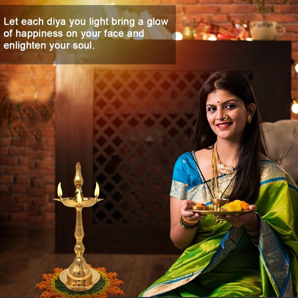 HASHCART Diya de latón para Pooja Kerala Diya Diyas Diya lámpara para Puja Diwali Diyas, lámpara tradicional de samai Kutthu vilakku Panchmahal