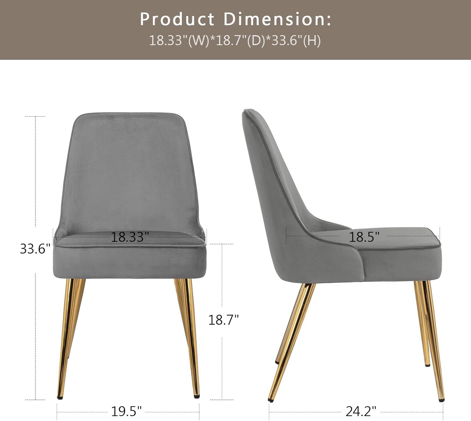 ecoluxehaven Modern Dining Chairs Set of 2,Mid-Century Upholstered Velvet Kitchen & Dining Room Chairs Living Room Chair with Metal Golden Legs,Grey