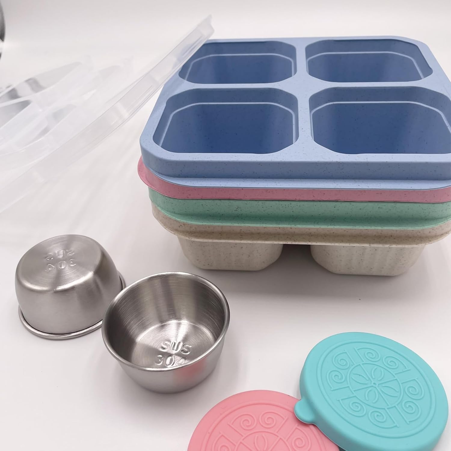 HXCBEC Cajas Bento para aperitivos, reutilizables con 4 compartimentos, contenedor de almacenamiento de alimentos dividido con tapa para adultos,