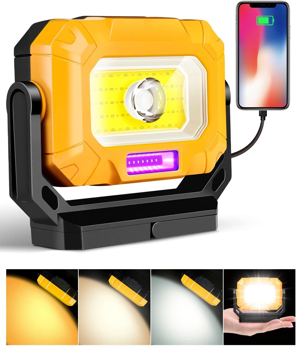 Luz de trabajo LED, 1500 lúmenes, 7 modos de luz, luz de trabajo recargable con soporte magnético giratorio de 360, portátil, pequeña luz mecánica