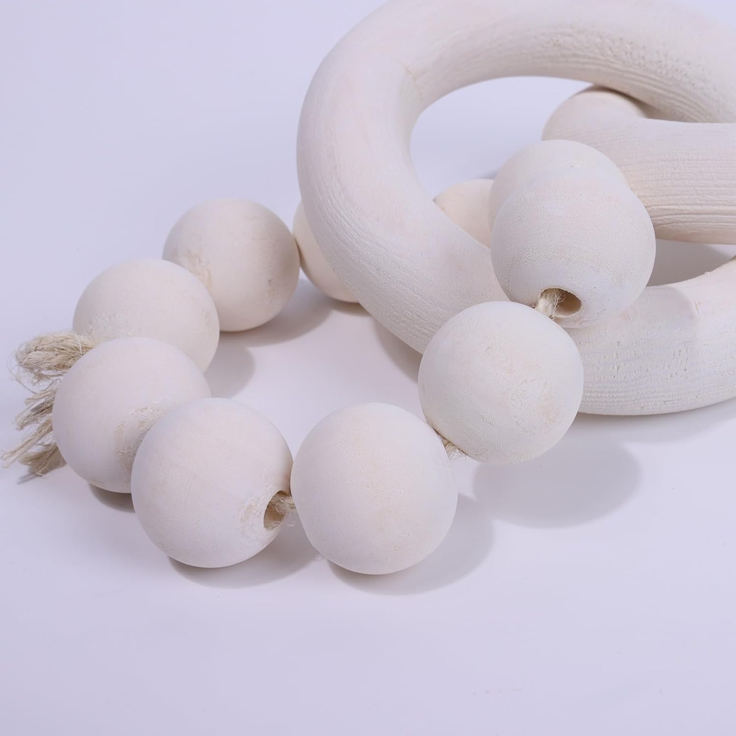 Decoración de eslabones de madera (nudo de madera de 2 eslabones y cuentas de madera de granja), decoración de nudo de madera de 9 pulgadas,