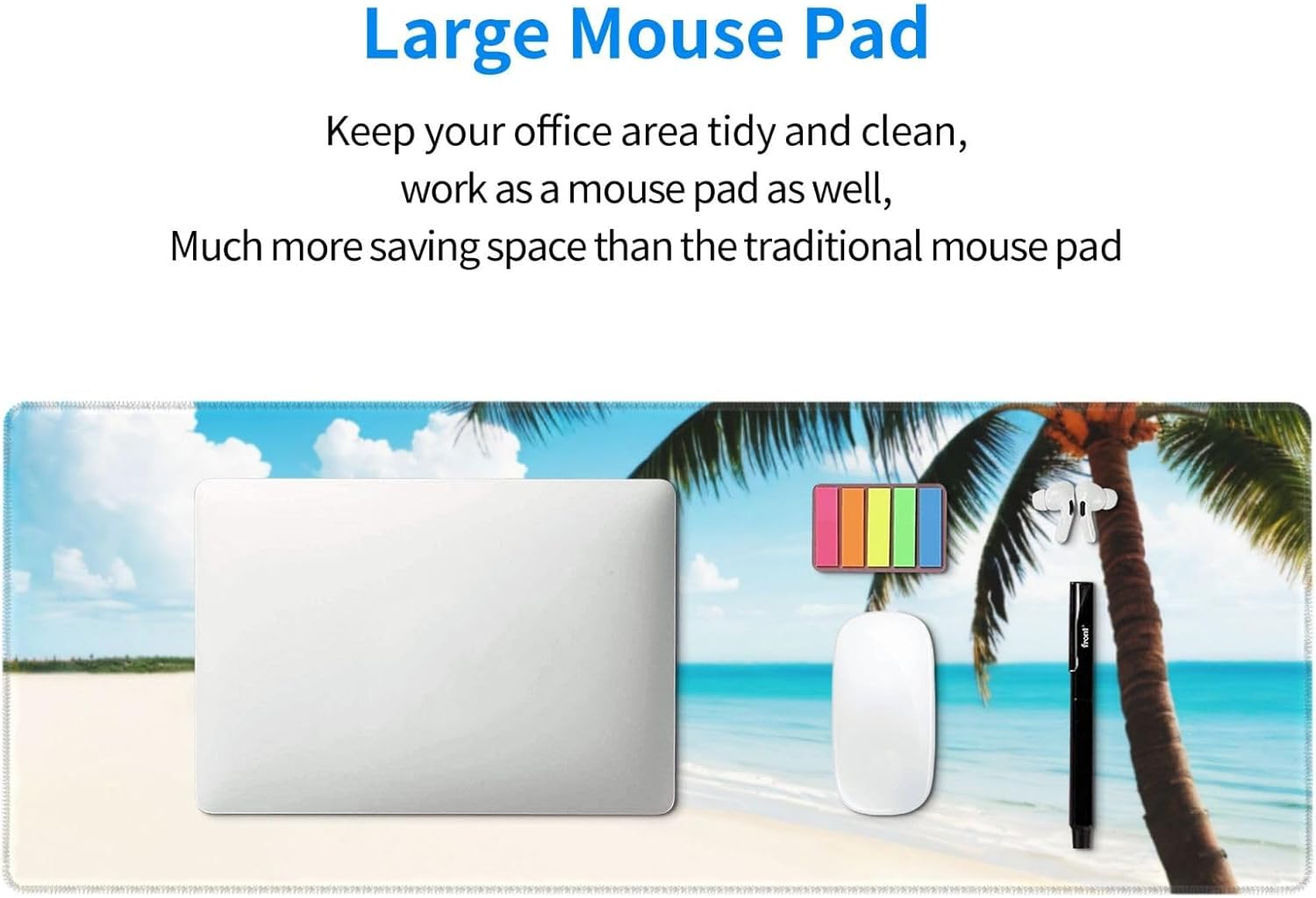 Alfombrilla de mouse grande para juegos, alfombrilla de escritorio, palmera de playa y océano, alfombrilla antideslizante extendida para teclado de