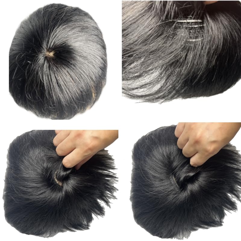 Anemone Jewelry Peluca de cabello humano para hombre, con clip de repuesto de poliuretano alrededor del cabello, extensiones de cabello masculinas