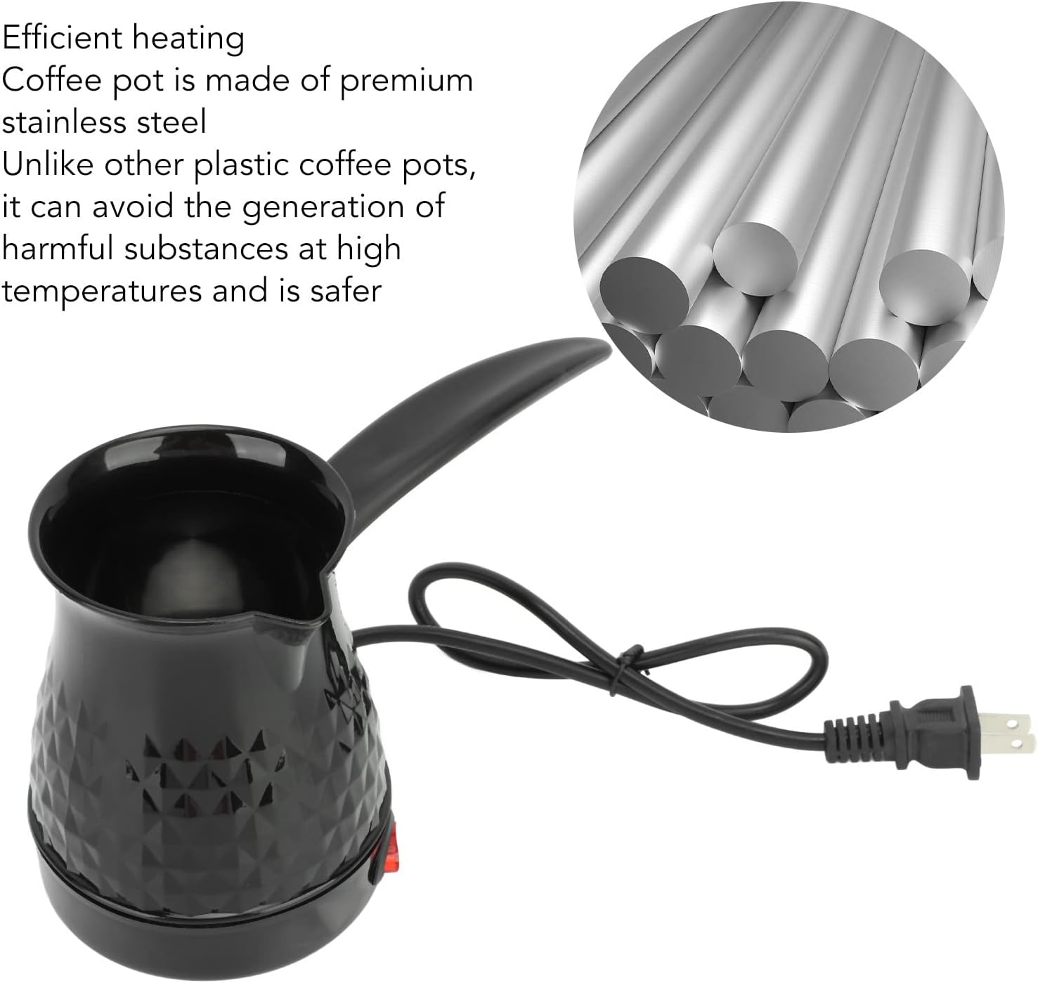 Fockety Cafetera turca, cafetera turca griega árabe de acero inoxidable con mango extraíble, cafetera eléctrica, calentador de olla para el hogar,