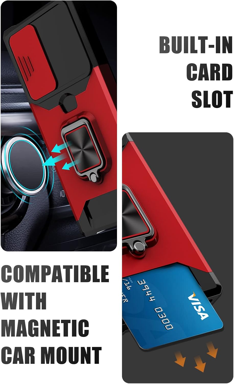 Jusy Funda tipo cartera para Samsung Galaxy S22 Ultra y 2 protectores de pantalla, con funda deslizante para cámara, ranura para tarjetas y anillo