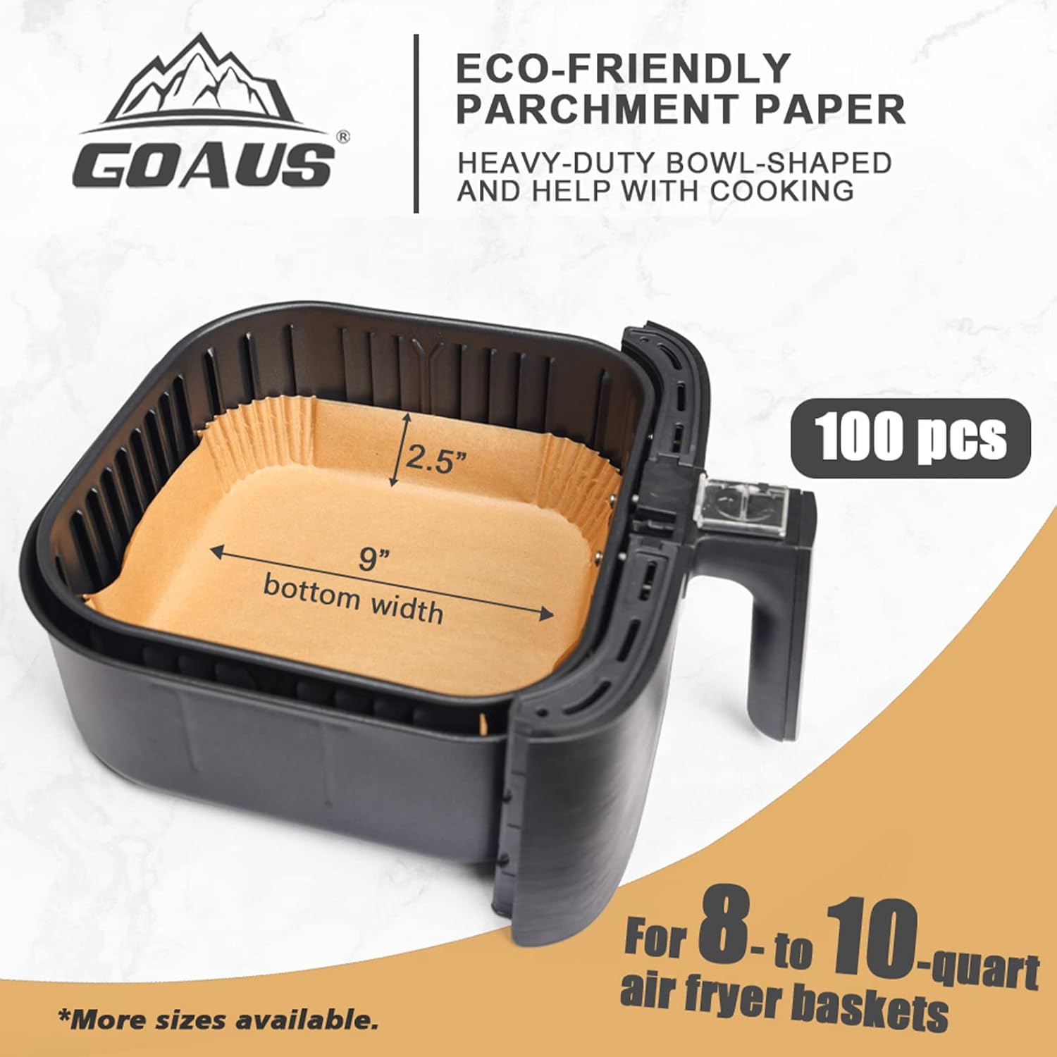 GOAUS Freidora de aire, 100 forros de papel cuadrados desechables extra grandes para cesta de 8 cuartos de galón o superior, papel pergamino