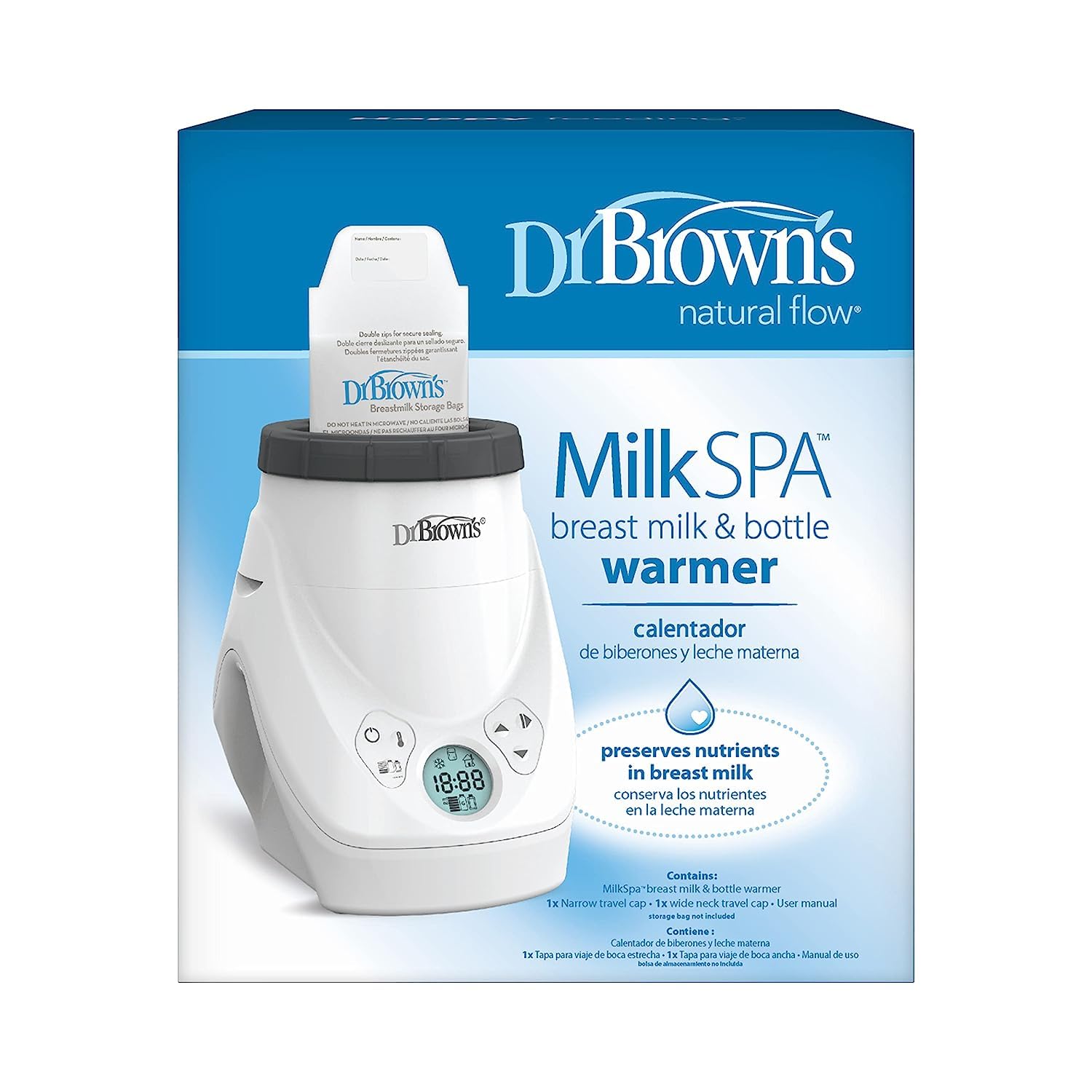 Dr. Brown’s Natural Flow MilkSPA – Calentador de leche materna y biberón con extractor de leche de silicona de una sola pieza, recogedor de leche