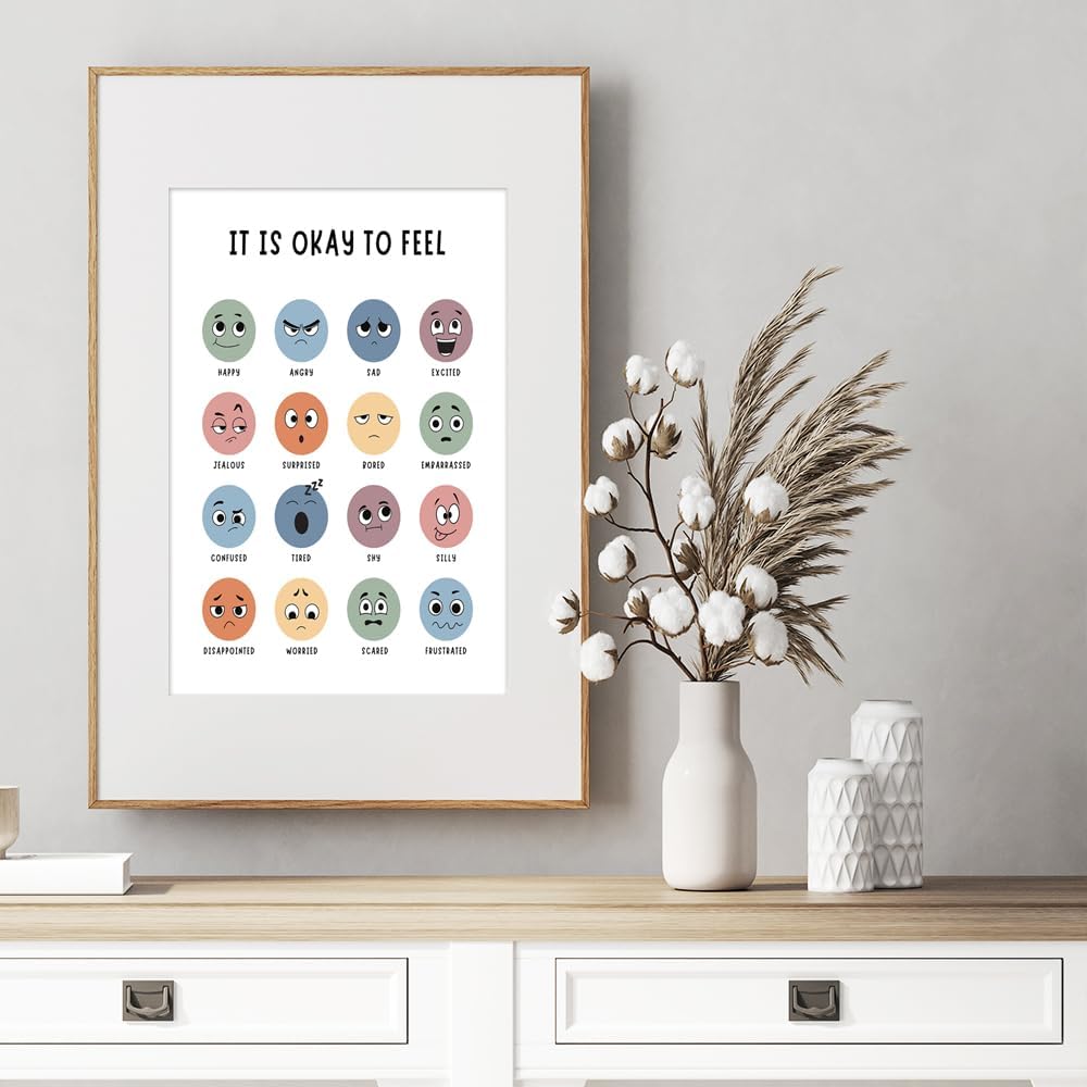 BFADMN Lienzo bohemio con texto en inglés It Is Okay To Feel, arte para pared de salud mental, decoración de sala de juegos, póster de arte infantil