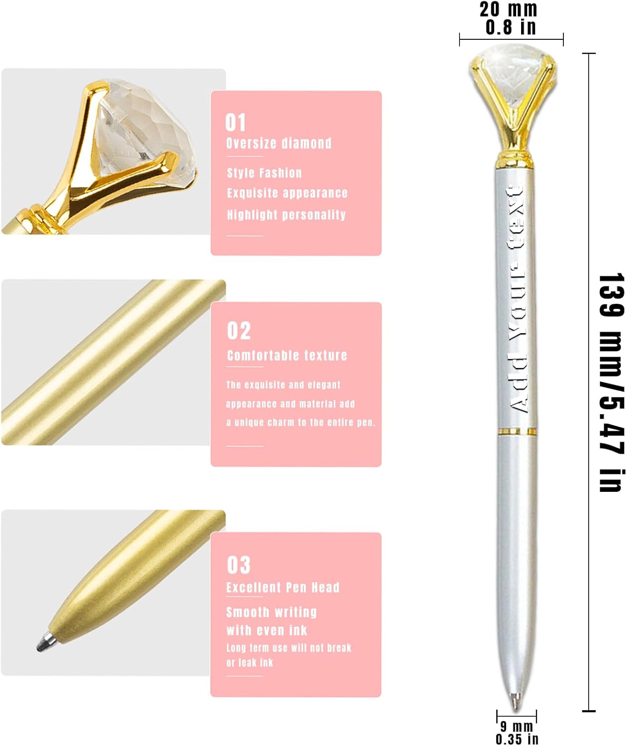 1 a 500 bolígrafos de diamante personalizados con cristal, bolígrafo de lujo a granel personalizado con texto de nombre grabado, regalo
