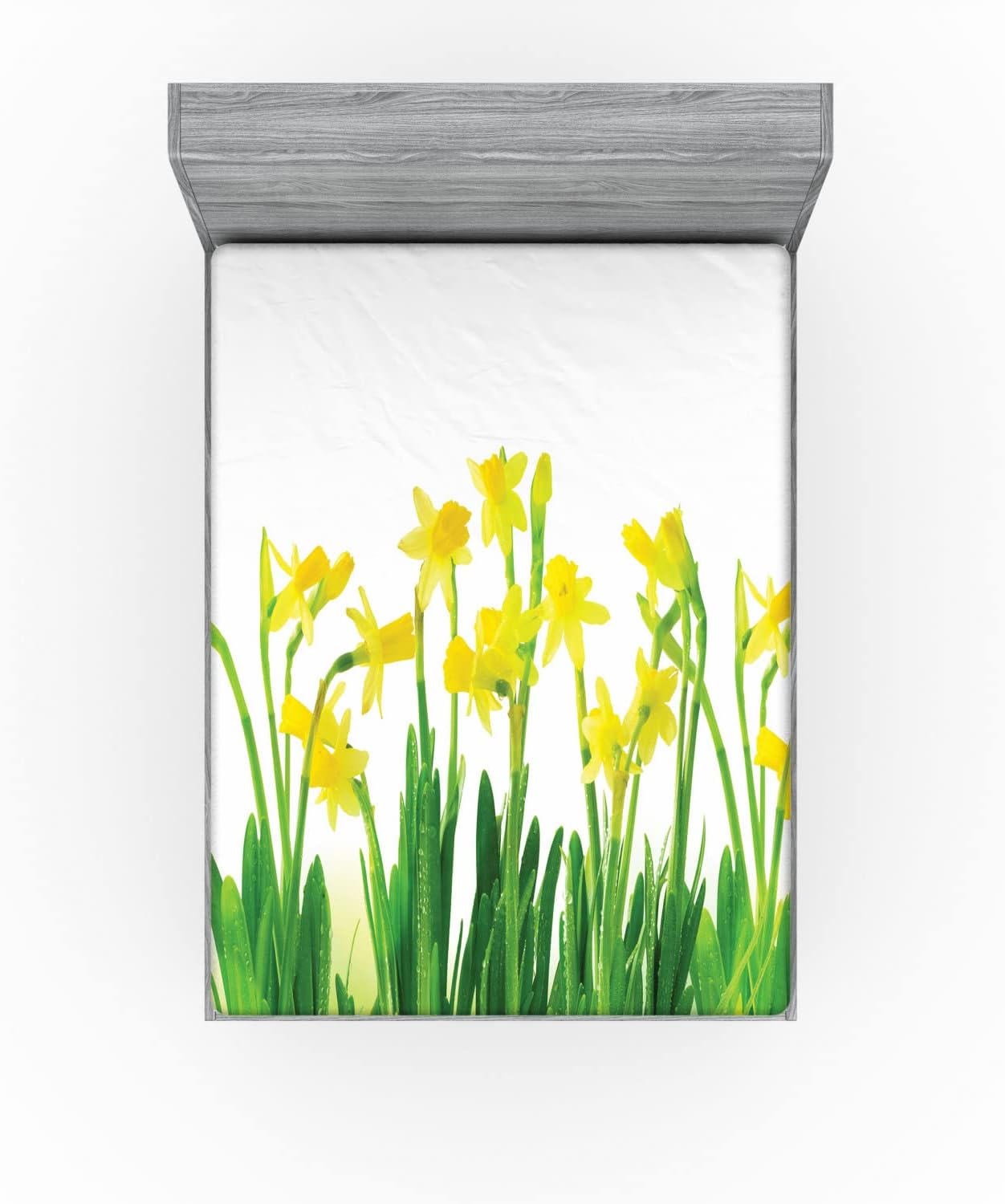 Lunarable Sábana bajera ajustable de narcisos, narciso y narciso, campo de flores de primavera de abril, arte natural de temporada, tela decorativa